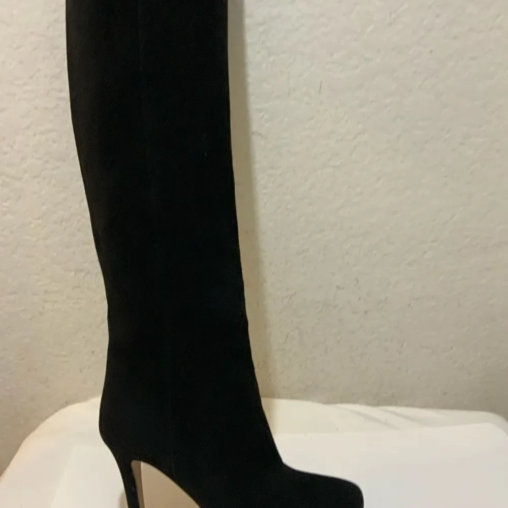 PRADA Black Suede Knee High Stiletto Boots Size 39 - Picture 2 of 16
